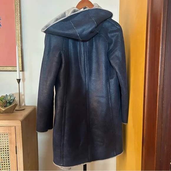 Adolfo Dominguez Faux Suede Fur Coat Off Center Fastening Buckle Hood 36 Size S - Picture 6 of 9